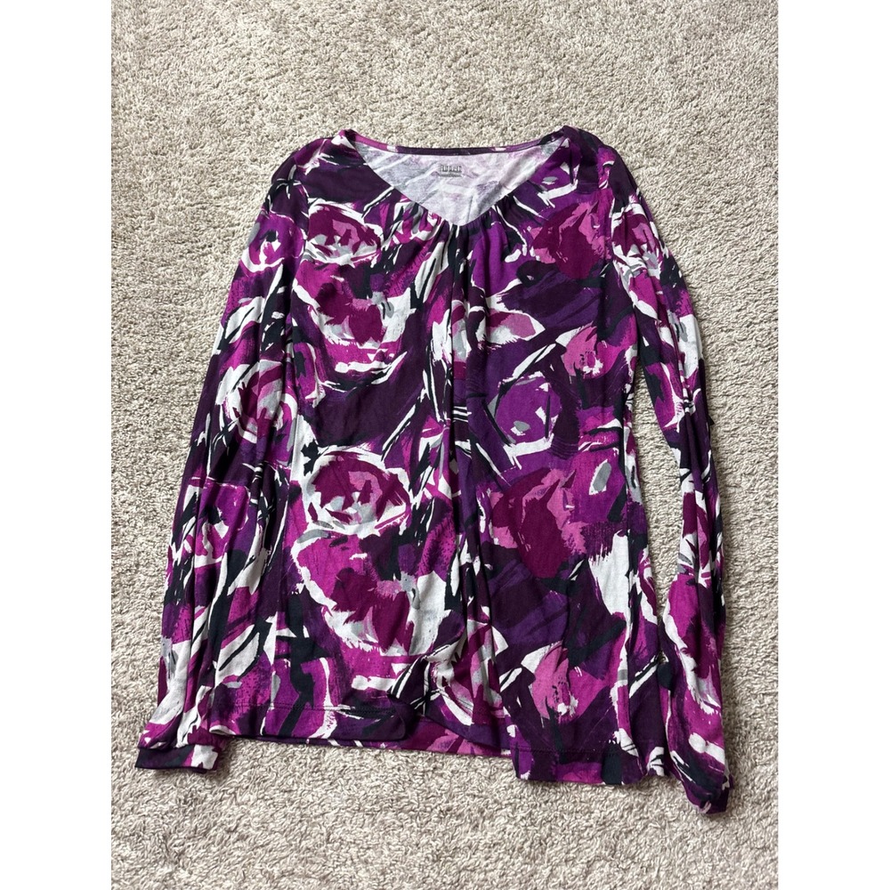 ana A New Approach Purple Floral V-Neck Long Sleeve Top Medium NWT